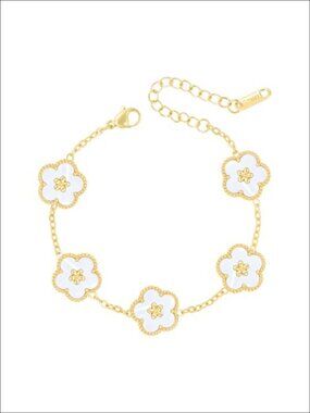 18k Gold Plated Four Leaf Clover Link Bracelet Zirconia Charm